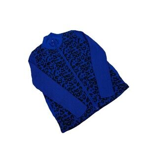 Edinburgh Knitwear NWT LARGE quilted‎ jacket leopard blue black zipper